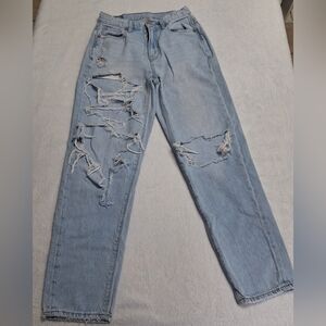 American Eagle Outfitters Women Light Blue Ripped Jeans